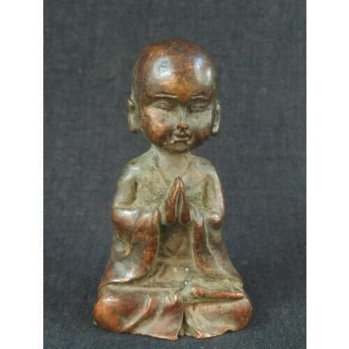 YIZHU CULTUER ART Collection Old Chinese Bronze Carving Boy Buddha Statue Family Pray Decoration