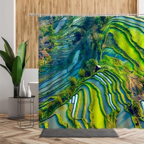 Rural Landscape Shower Curtain Farm Field 3D Printing Bathroom Decoration Waterproof Bath Curtains Bathtub Screen With Hooks Set
