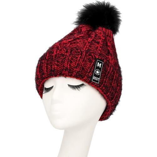 Female winter Korean fashion autumn and winter color matching knitted wool hat warm earmuffs hair ball cap Winter hat