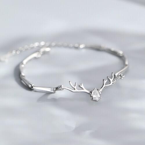 925 Sterling Silver Crystal Deer Elk Charm Bracelet &Bangle For Women Fashion Christmas Party Jewelry Accessories sl242