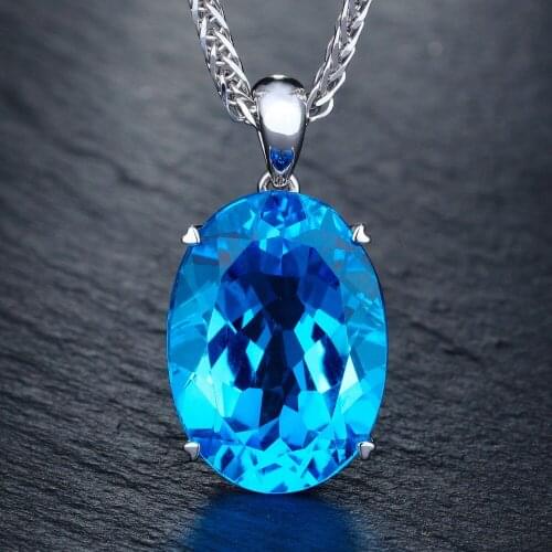 Womens 925 Silver Blue Zircon Pendant Necklace Engagement Wedding Gift Jewelry