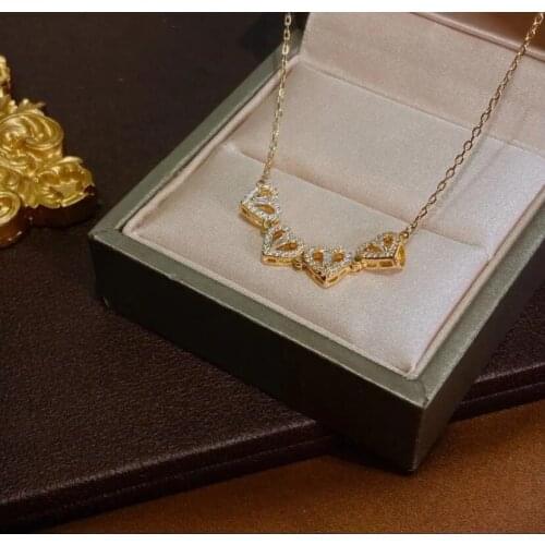 2021 New Luxury Four Full Crystal Zircon Heart Foldable Flower Pendant Necklaces For Women Elegant Party Wedding Jewelry Female