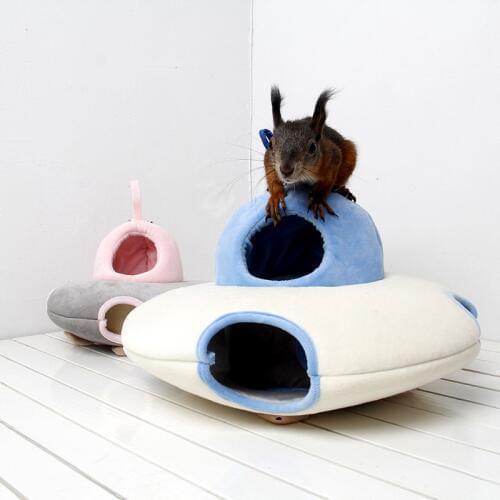 Winter Warm Cotton Flying Saucer UFO Small Animal Pet Sugar Glider Hanging Hamster Cage Bed Squirrel House Hedgehog Nest Toy
