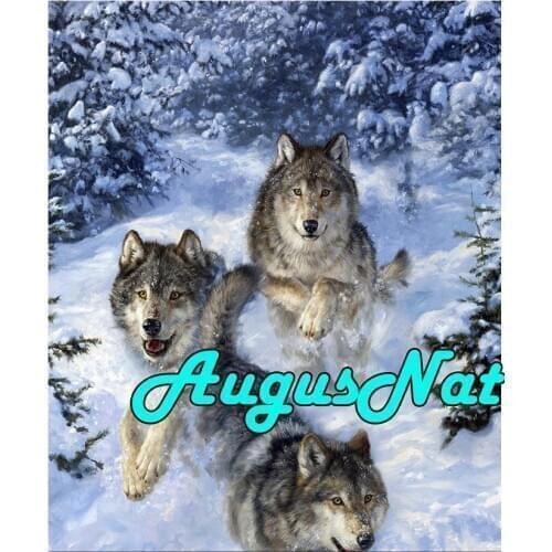 Winter snow diamond painting wolves daimond embroidery pebble puzzle picture diamant mosaic sticker animals cross stitch decor