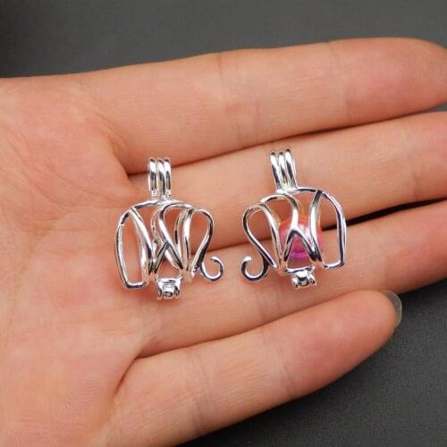 10pcs bright silver elephant pearl cage necklace pendant, aroma oil diffuser adds your own pearl, stone makes it more attractive