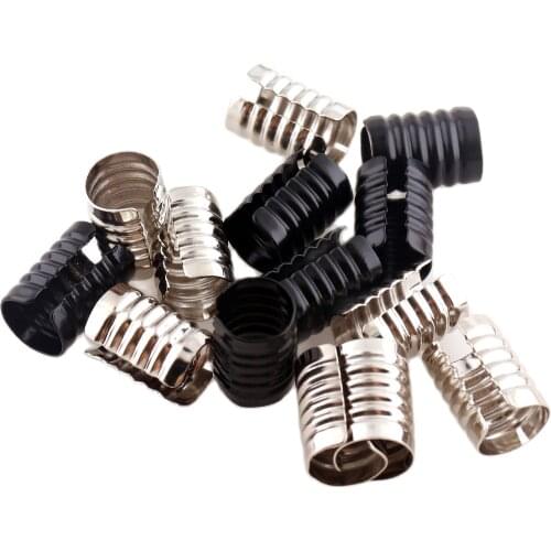 14*9mm Black End Crimp Silver Fold Over Crimp Cord End cap without Loop Cord Tip Ribbon Crimp Ends