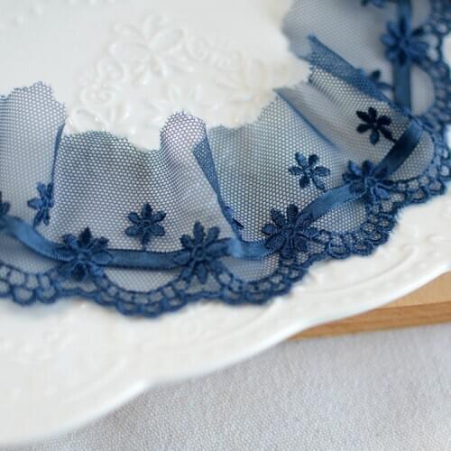 2 Meters Soft Mesh Navy Small Flower Embroidered Lace Decoration Accessories Lace Trim 5.3cm Width