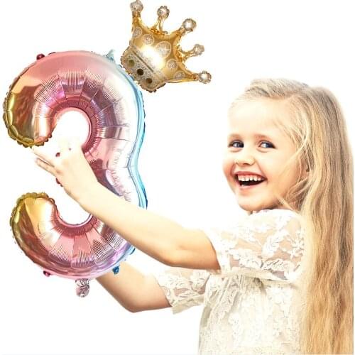 2pcs/lot 32inch Number Foil Balloons Digit air Ballon Kids Birthday Party Festival Party anniversary Crown Decor Supplies