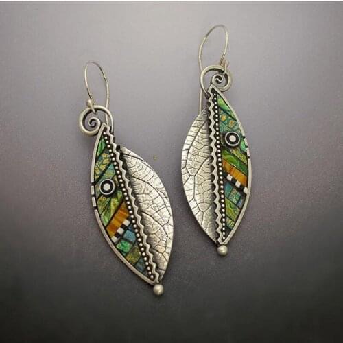 2021 Trend Earrings Creative Abstract Earring Long Earrings In Iridescent Rainbow Green Leaf Earring