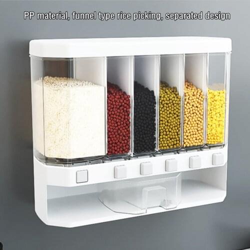 6 in1 Clear Wall-Mount Cereal Dispenser Rice Nut Grain Organizer Kitchen Storage