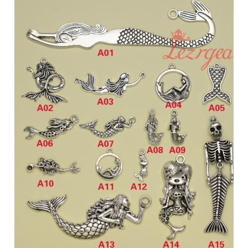 Mermaid Charms, Antique Silver plated Mermaid Charms Pendants Making DIY Handmade Tibetan Beach Ocean Jewelry making