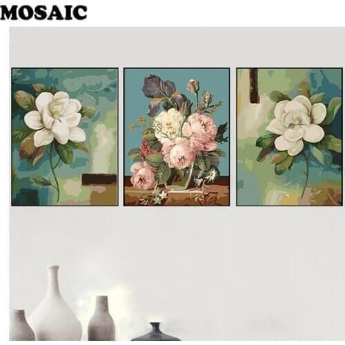 DIY Diamond Painting rose Flowers and peony 5d Cross Stitch kits diamond Mosaic Full Square drill 3D Diamond embroidery 3cps/set
