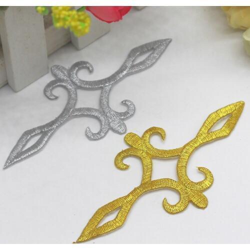 YACKALASI 5 Pieces/Lot Gold Embroidered Applique Gold Metallic patches Gold Silver 10cm*5cm
