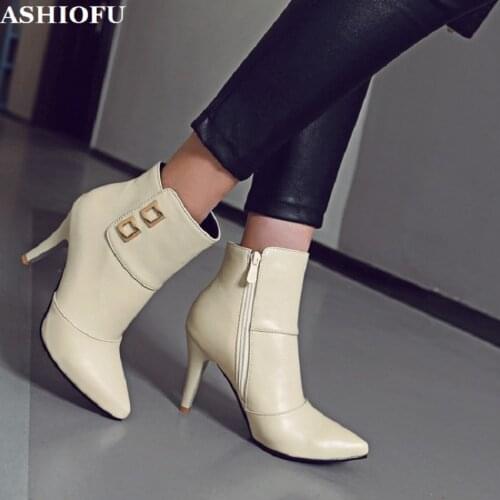 ASHIOFU Handmade Womens High Heels Boots Party Prom Ankle Booties Large Size US5-15 Evening Fashion Short Winter Boots Shoes
