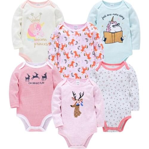 Long Sleeve 2021 Baby Girl Bodysuit 3 6 Pcs/set Newborn Jumpsuit Cotton Cute Print 3m 6m 9m 12m 18m 24m bebe Clothes