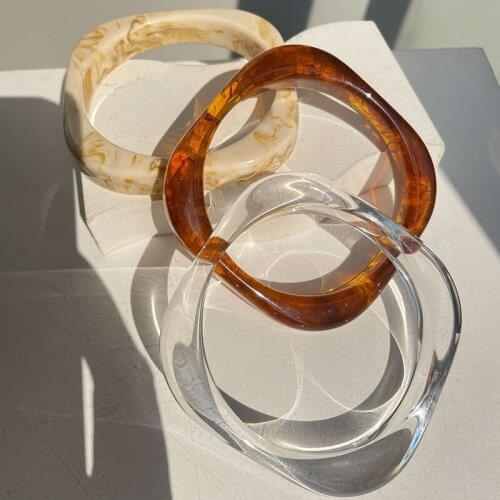 Square Geometry Irregular Transparent Acrylic Bangle Resin Bracelet for Women Girls Party Jewelry HUANZHI 2021 NEW Retro Trendy