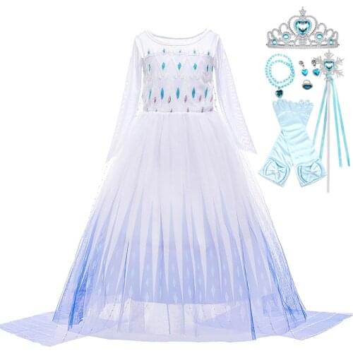 Elsa Cosplay Dress Girls Clothes Snow Queen Children Wear Crown Magic Wand Mesh Cloak Cosplay Birthday Party Costume