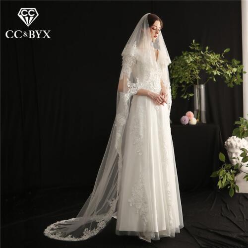 CC Long Hair Veil 230cm Long Veils With Combs Wedding Accessories for Women Bridal Luxury Headband Hairwear Drop Shipping V656