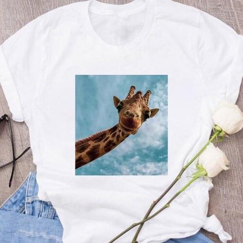 Giraffe Graphic Cartoon Women T Shirts Family Aesthetic Leisucre Short Sleeve Personalized Daughter Clothes Fashion Style Tshirt