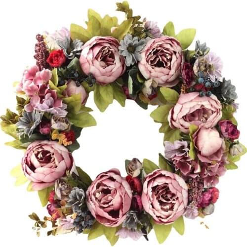 Artificial Peony Flower Wreath Christmas Wreath for Front Door Wall Window Wedding Party Farmhouse Home Decoration