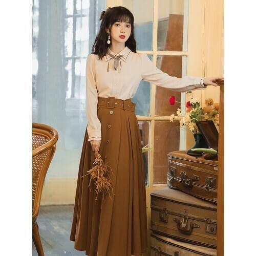 2020 new fashion womens clothing Turn-down Collar Single Breasted Vintage Full 2 peice sets