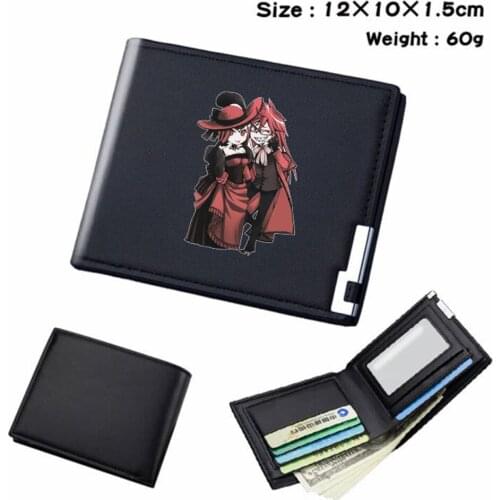 Anime Black Butler PU Wallet Bifold Teenger Short Card Holder Casual Student Note Compartment Mens Womens Black Purses