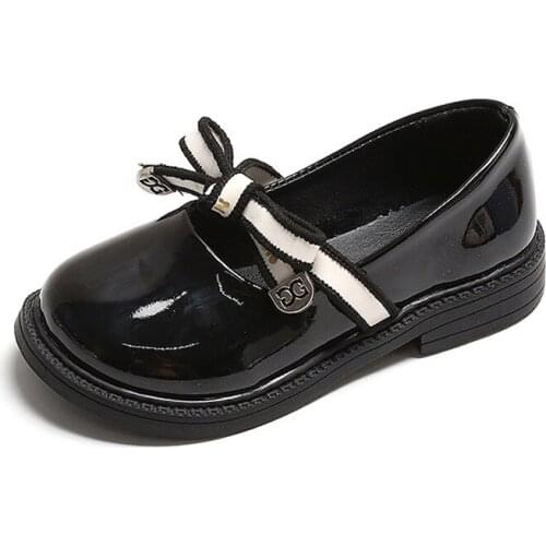 Girls Leather Shoes Baby Square Shoes 2021 Autumn Student Shoes Childrens Fashion Bright Leather Casual Flats Elegant Bow-knot