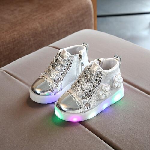 Fashion Flower Lighted Toddler Sneakers Baby Girl Light Shoe For LED 2019 New Kids Spring Autumn Shoes Size 1 2 3 4 5 6 Year Old