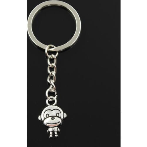 Fashion 30mm Key Ring Metal Key Chain Keychain Jewelry Antique Silver Color Plated Double Sides 3D Monkey 15x27mm Pendant