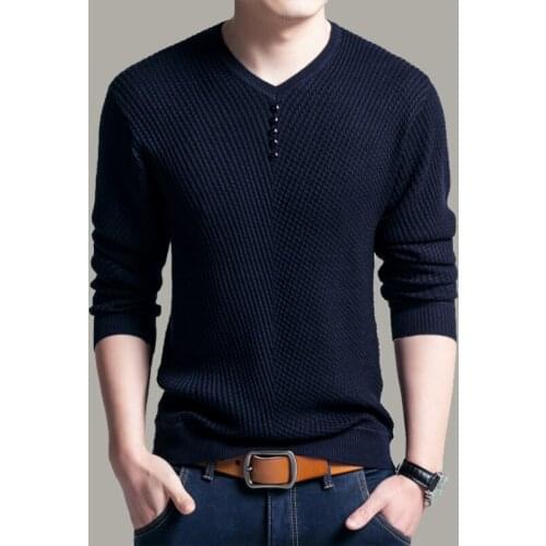 2021 Men Sweater Casual V-Neck Pullover Spring Autumn Clothing Slim Long Sleeve Solid Plus Size Male Knitted Tops New Pull Homme