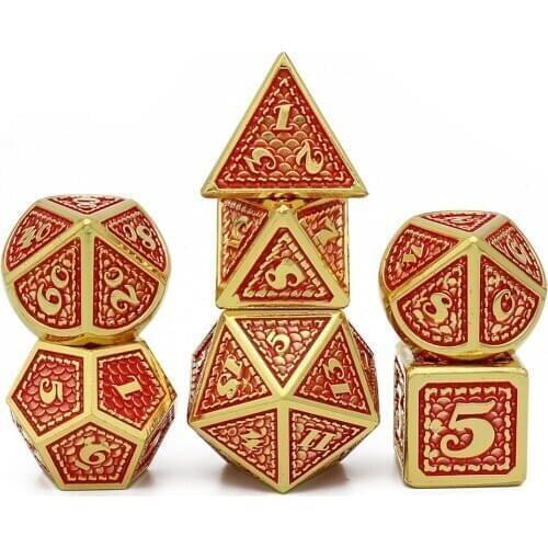 2020 New DnD Metal Dice RPG MTG Dice Include Dice Pouch Variety of Colors D4 D6 D8 D10 D12 D20 Dragon scale style game dice set