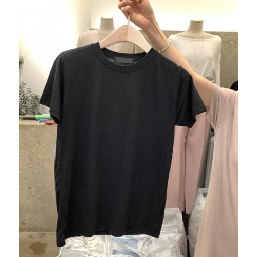 2021 Summer New Simple Solid Color Western Short-sleeved White and Black T-shirt Womens Round Neck Casual Vintage Light Slim