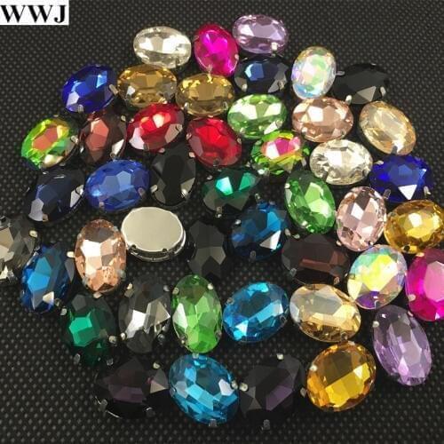 Oval Glass Sewing Stone All Sizes Colors 6x10x8mm,10x14mm,13x18mm,18x25mm,20x30mm Crystal Fancy Stone With Metal Claw Setting
