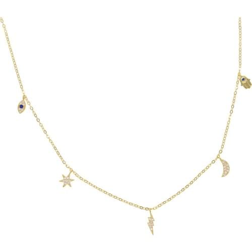 Real 925 Sterling silver gold filled vermeil jewelry lucky cute eye hamsa hand moon star lightning charms necklace
