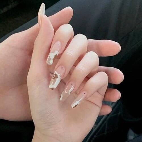 24pcs Nails Patch Glue Type Long Paragraph Fashion Manicure Patch False Nails Save Time Nail Patch Nails Accesorios