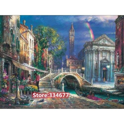 Scenery Dream Town Cross Stitch Kits Oil Painting Needlework Embroidery Crafts 14ct Unprinted DIY Arts Handmade Home Decor