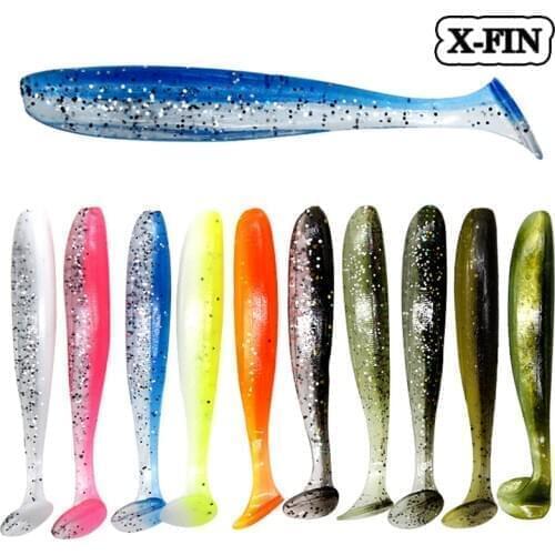 X-Fin 5.7cm 7cm 5pcs/lot T Tail Worm Gurbs Lure Soft Silicone Bait Artificial Fishing With Lead Head Hook Spinner Soft Lures