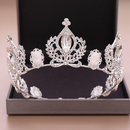 Adjustable Gold Silver Color Wedding Hair Accessories Rhinestone Crystal Girl Queen Crown Tiara Women Hair Jewelry Round Diadems