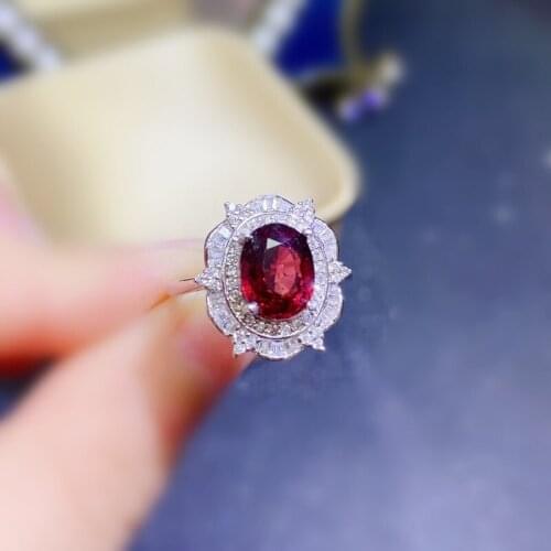 Natural real red garnet luxury ring Per jewelry 8*10mm 2.8ct gemstone 925 sterling silver Fine jewelry Q2142311