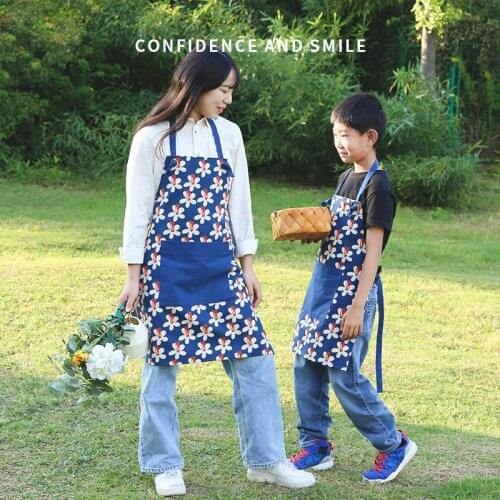 Japanese Style Garden Floral Apron Parent-child Home Kitchen with Pocket Picnic Florist Work Clothes