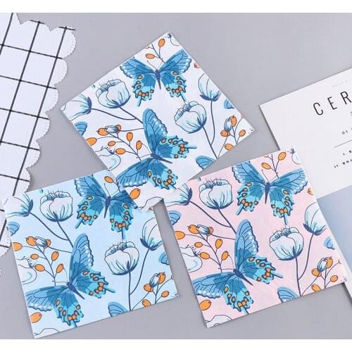 20Pcs/Pack Butterfly Table Paper Napkins Simple Blue Floral Napkin Paper Tissues for Wedding Decor Party Supplies Wholesale