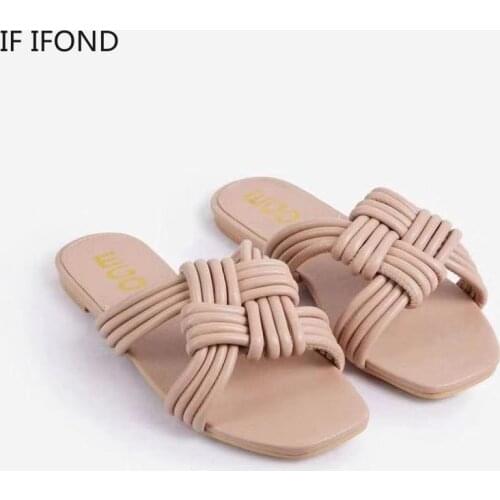 IF IFOND Fashion Narrow Weave Slippers Women Square Toe Flat Casual Shoes Summer Slide Outdoor Flip Flops Beach Sandals Mujer