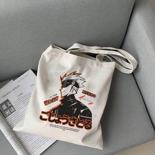 Jujutsu Kaisen Shopping Bag Graphic Tote Harajuku Shopper Bag Women Canvas Shoulder Bag Female Anime Manga Eco Large-capacity