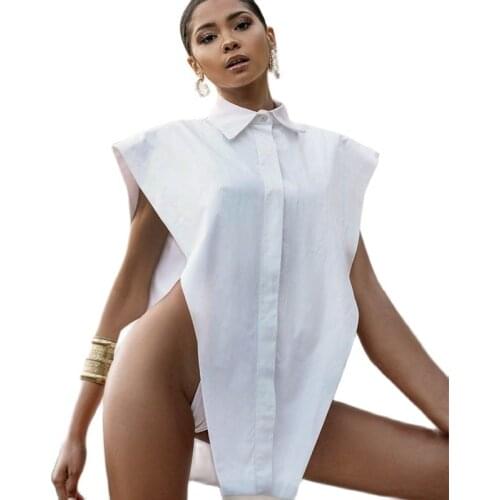 Womens Top Fashion Temperament Show Shoulder Soose Shirt Vest Womens Clothing 2021 Design Sense Solid Color Sexy Vest Women