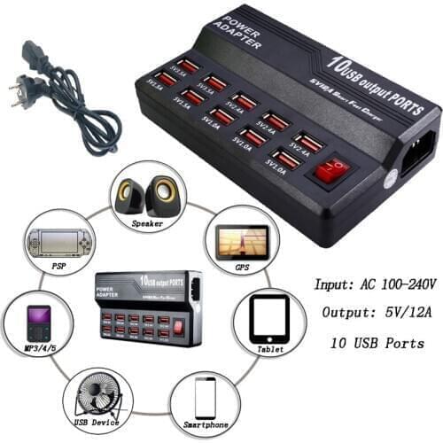 Universal 10 Ports US EU UK Plug Quick Smart USB Wall Charger Travel AC Power Adapter Charging Station For Mobile Phone Tablets