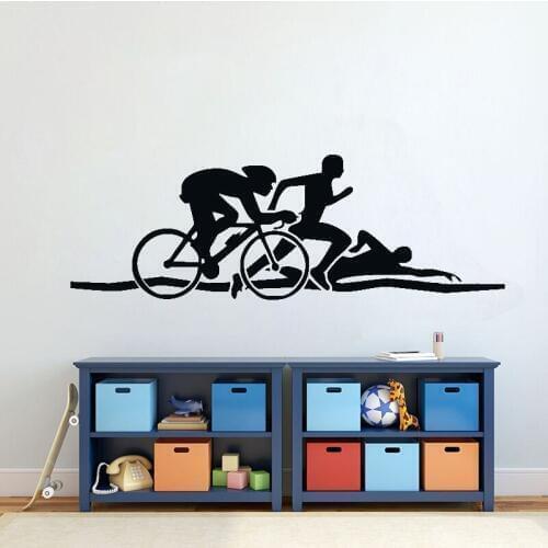 Swimming Running Cycling Wall Sticker Triathlon Athletics Vinyl Wall Stickers Sport Decals For Kids Rooms Wall Decorative X760