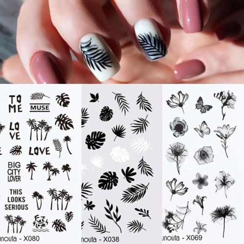 1 Sheet Black Coconut Tree Water Decals Summer Flowers Leaf Fruit Nail Art Stickers Floral Slider Watermarks DIY Manicures Foils