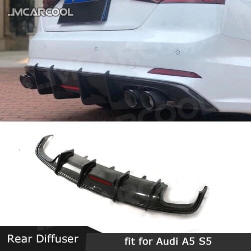 Carbon Fiber / FRP Rear Diffuser Lip Spoiler With Lamp For Audi A5 S5 Sedan 4 Door 2017 - 2019 K Style Bumper Guard