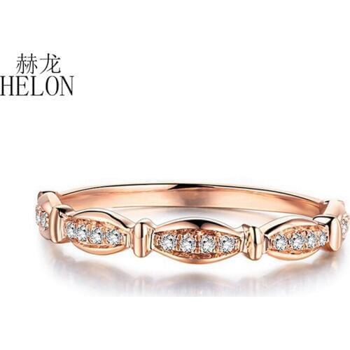 HELON Natural diamond Ring 10k Rose Gold Ring Classic Girl gift Women Hot Selling Party Engagement Trendy Fine Jewelry Rings