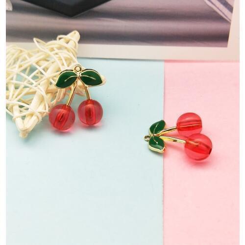10pcs 23*28mm Cherry Enamel Cherry Charms Fruit Metal Pendants Dangle For DIY Earring Necklace Jewelry Accessory Handmade FX294